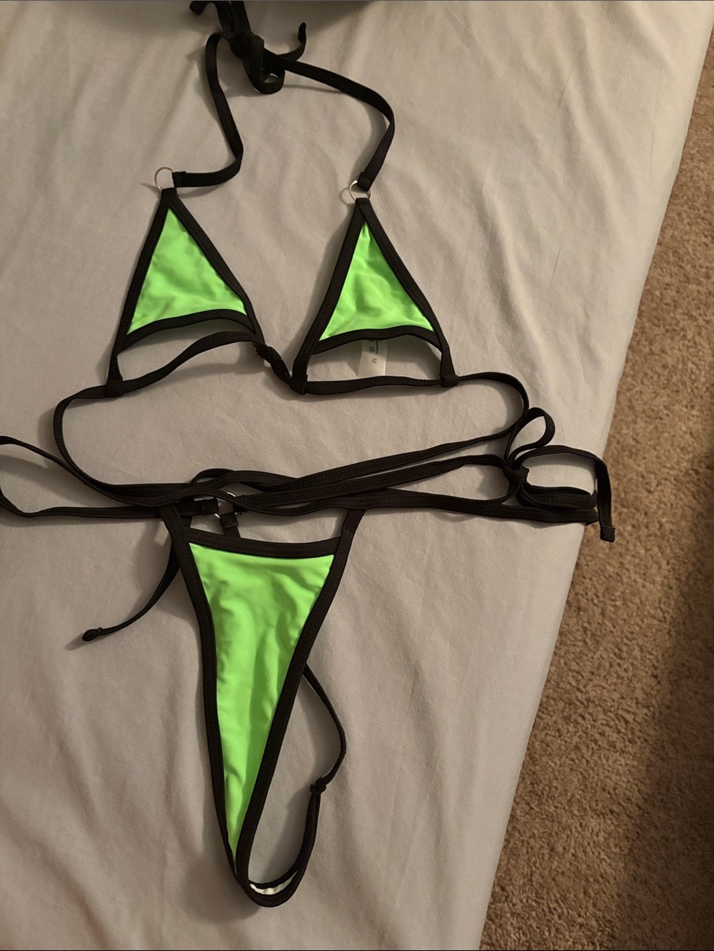 SHEIN Neon Green and Black Triangle String Bikini
